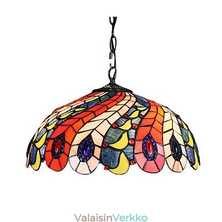 Riippuvalaisin 2 valolla Peacock Feather -kuvioisessa varjostimessa Riippuvalaisin 2 valolla Peacock Feather -kuvioisessa varjostimessa