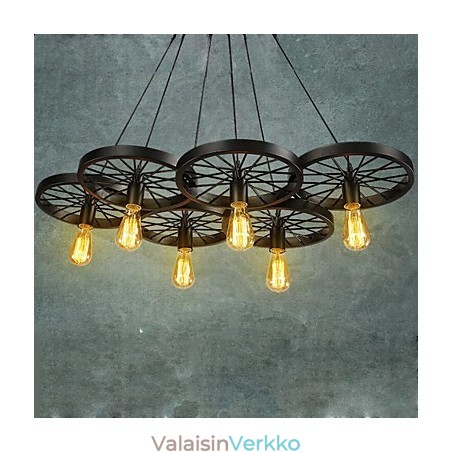 Loft Pendant Light Wheel Kattokruunu Rustic Vintage Retro Country Ruokailu Metalli+maalaus Loft Pendant Light Wheel Kattokruunu Rustic Vintage Retro Country Ruokailu Metalli+maalaus